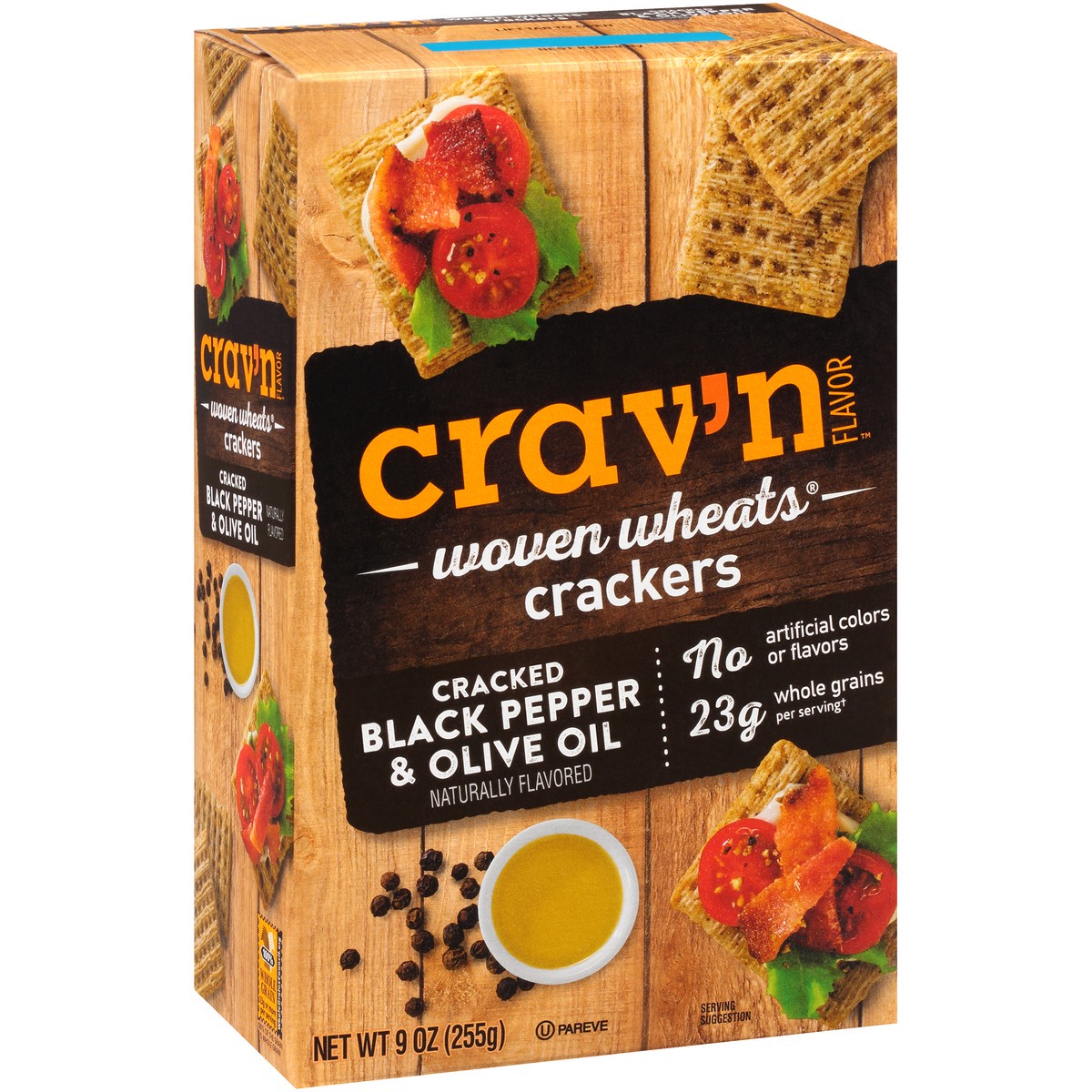 slide 7 of 9, Crav'n Flavor Cracked Black Pepper & Olive Oil Woven Wheats Crackers - 9 oz, 9 oz