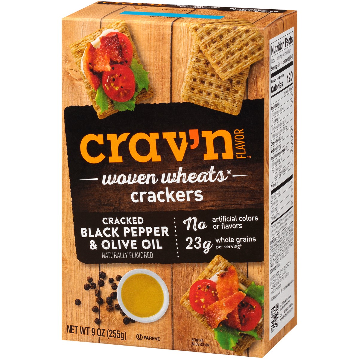 slide 9 of 9, Crav'n Flavor Cracked Black Pepper & Olive Oil Woven Wheats Crackers - 9 oz, 9 oz