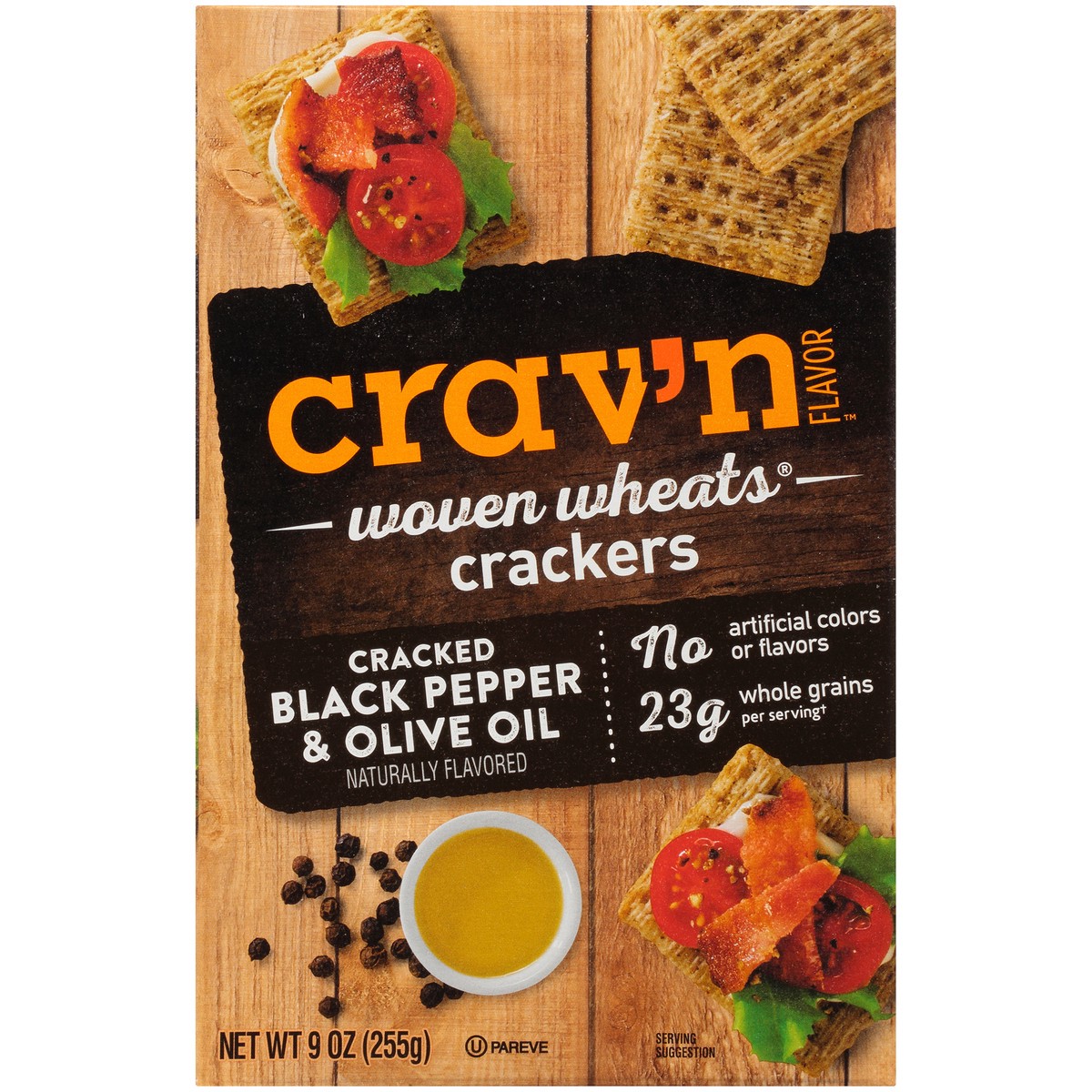slide 4 of 9, Crav'n Flavor Cracked Black Pepper & Olive Oil Woven Wheats Crackers - 9 oz, 9 oz