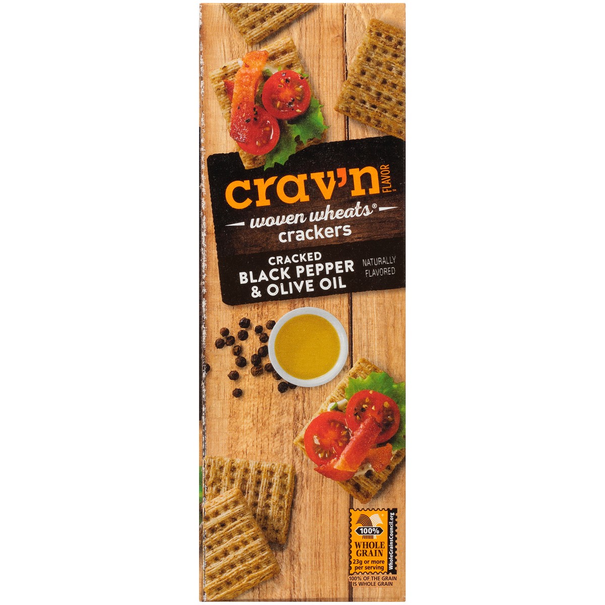 slide 8 of 9, Crav'n Flavor Cracked Black Pepper & Olive Oil Woven Wheats Crackers - 9 oz, 9 oz
