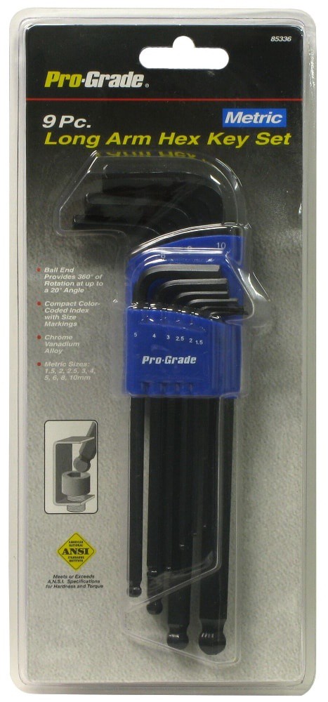 slide 1 of 1, Pro-Grade Long Arm Hex Metric Key Set, 9 ct