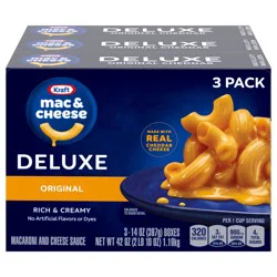 Kraft Deluxe Mac and Cheese, 3 Boxes, for Easy Dinner or Dinner Sides, Original Cheddar Flavor, No Artificial Flavors or Dyes, 14 oz