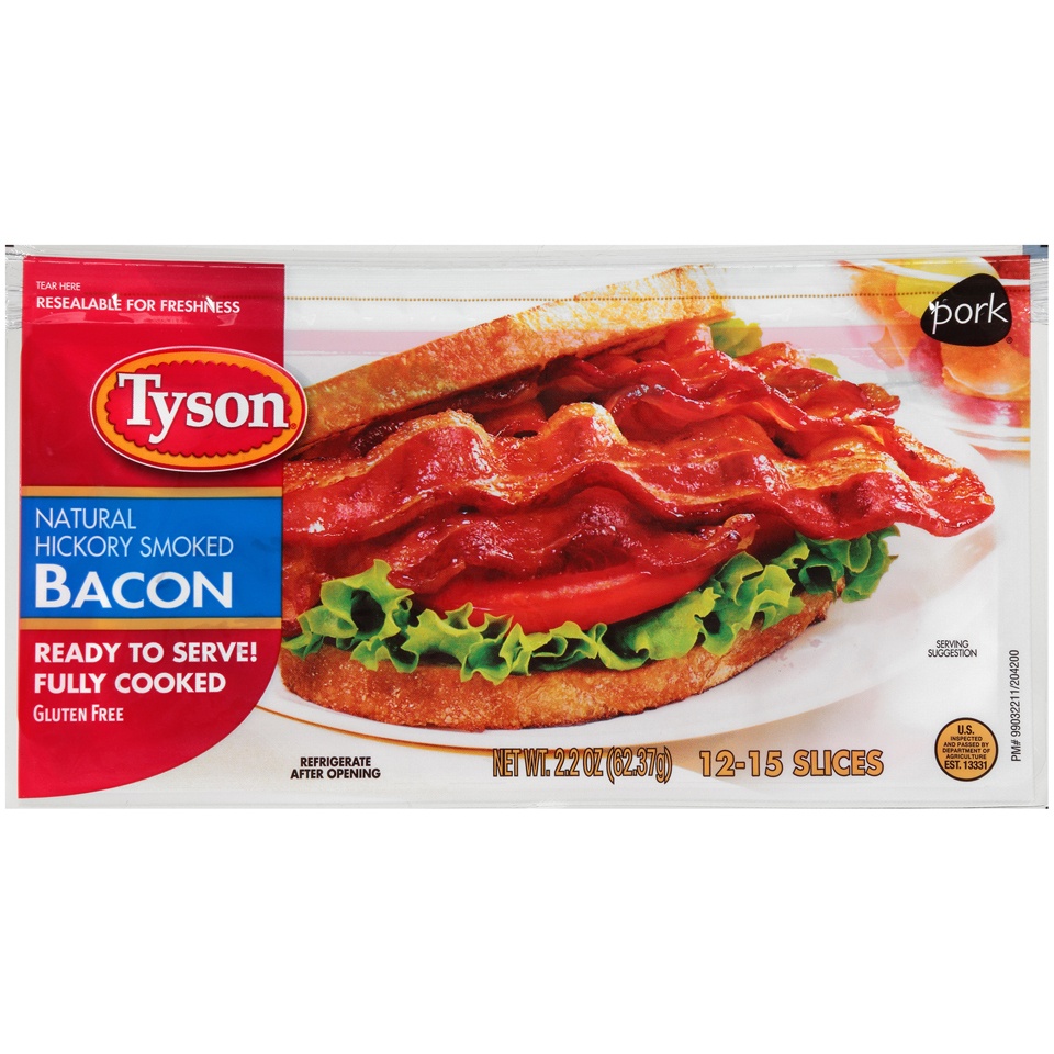 slide 1 of 1, Tyson Natural Hickory Smoked Bacon, 2.2 oz