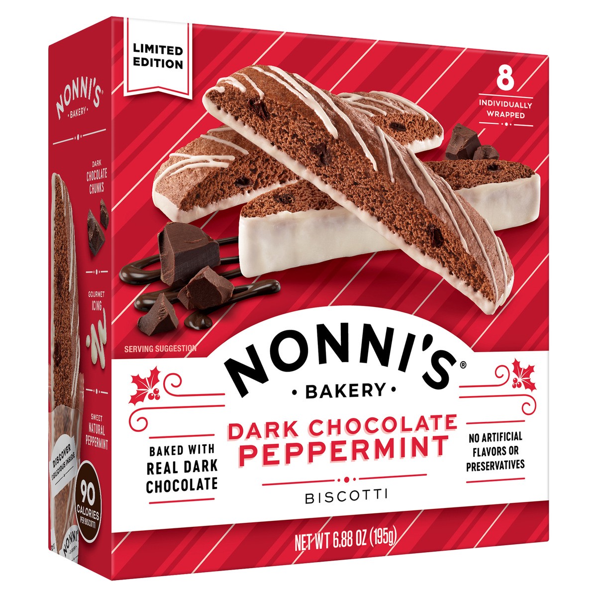 slide 2 of 8, Nonni's Nonni’s Dark Chocolate Peppermint Biscotti, 8-count carton 6.88 oz, 8 ct