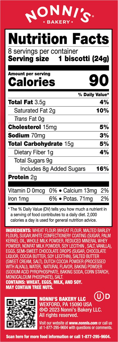 slide 4 of 8, Nonni's Nonni’s Dark Chocolate Peppermint Biscotti, 8-count carton 6.88 oz, 8 ct