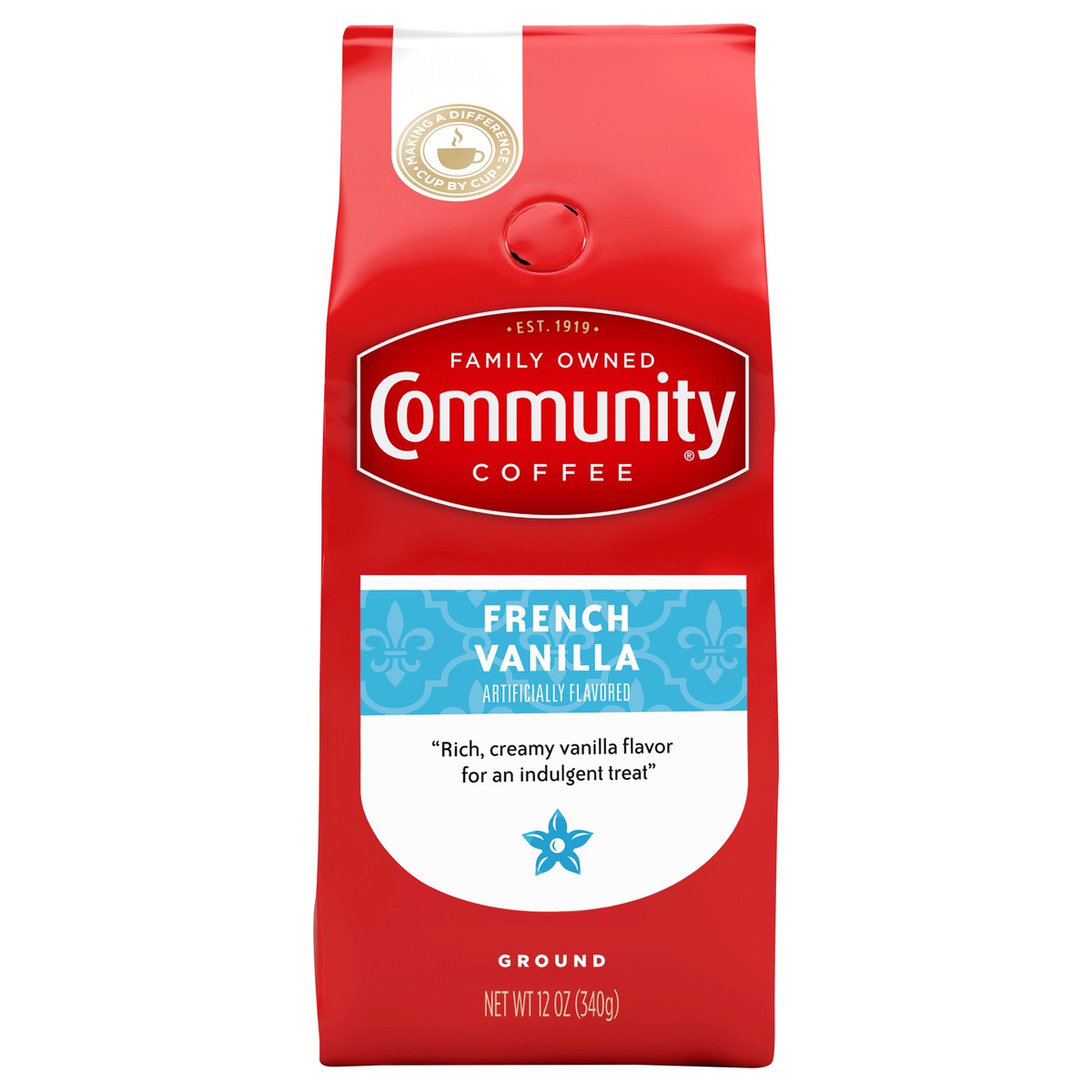 slide 1 of 9, Community Coffee Medium Roast Ground French Vanilla Coffee 12 oz, 12 oz