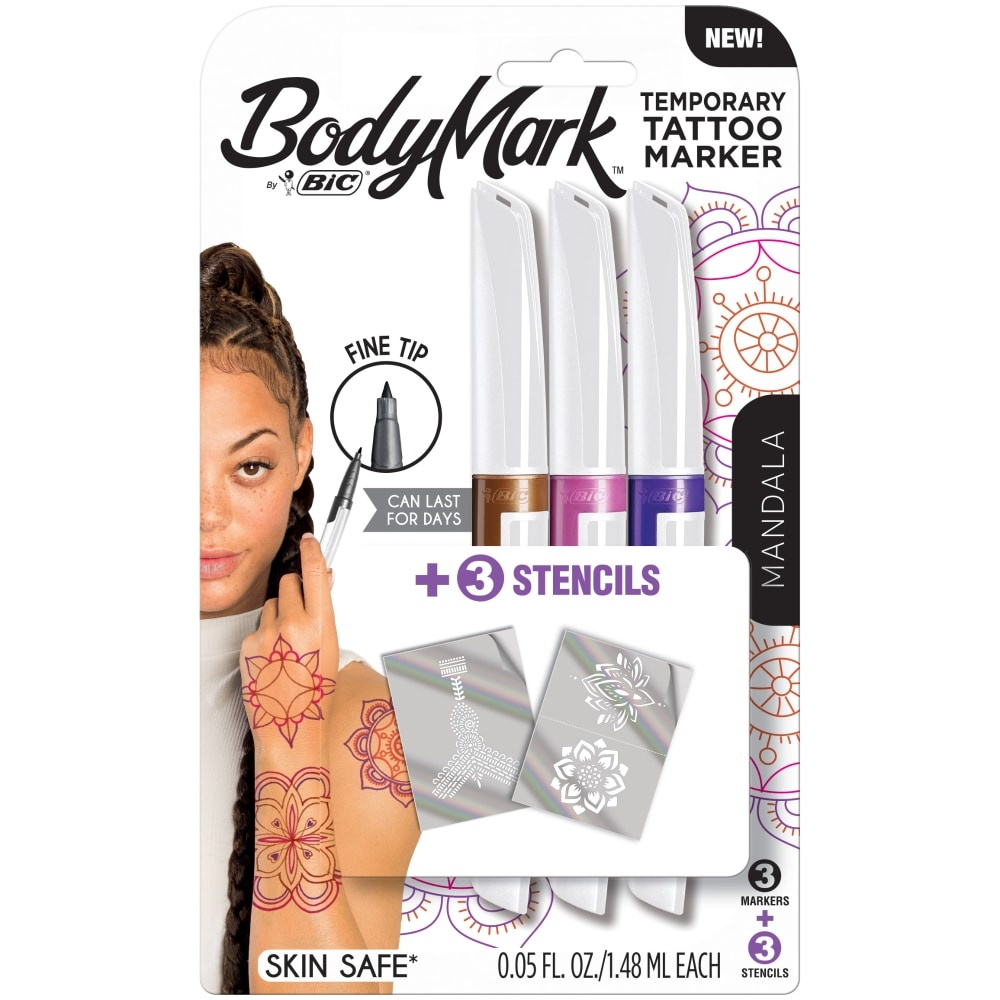 slide 1 of 1, BIC Body Marker Temporary Tattoo Mandala, 3 ct