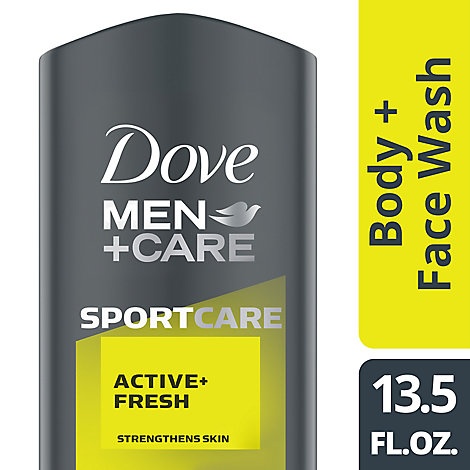 slide 1 of 1, Dove Men+Care Sportcare Body + Face Wash Active + Fresh, 13.5 oz