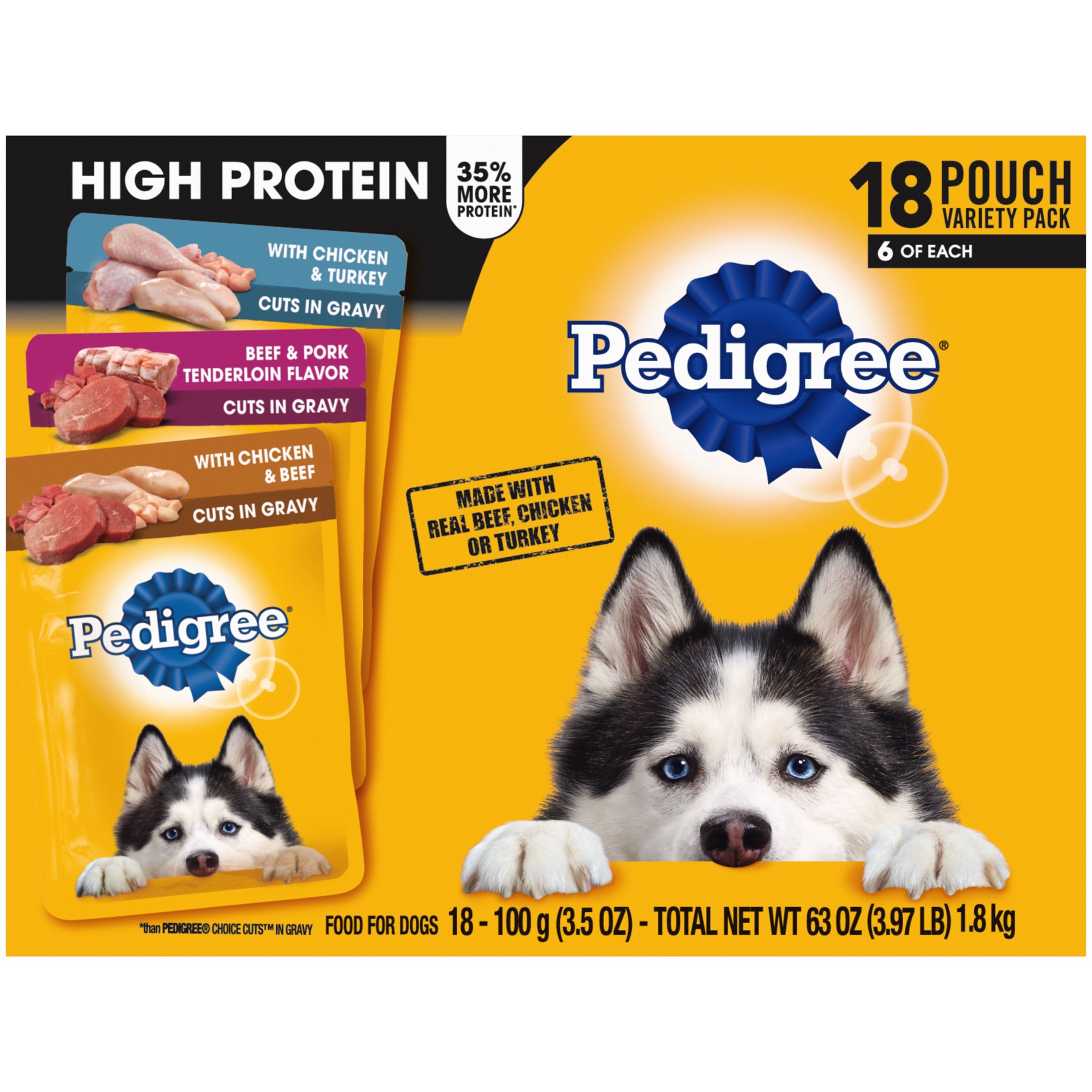 slide 1 of 4, Pedigree High Protein Adult Wet Dog Food Pouches, Variety Pack, 3.5 Oz. Pouches, 3.5 oz