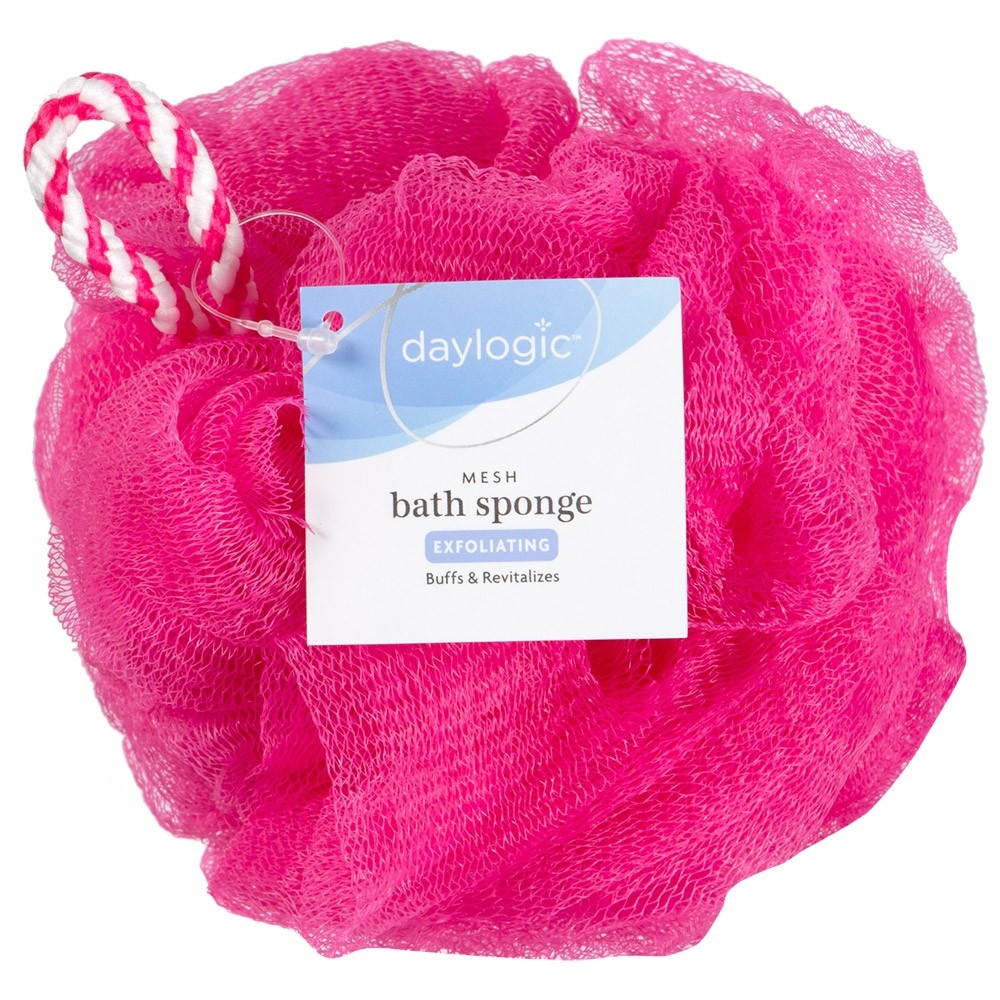 slide 1 of 1, Daylogic Mesh Bath Sponge, Exfoliating, Pink, 1 ct