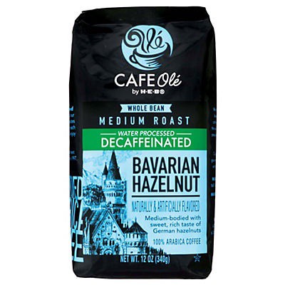 slide 1 of 1, H-E-B Cafe Ole Whole Bean Bavarian Hazelnut Decaf Medium Roast Coffee - 12 oz, 12 oz