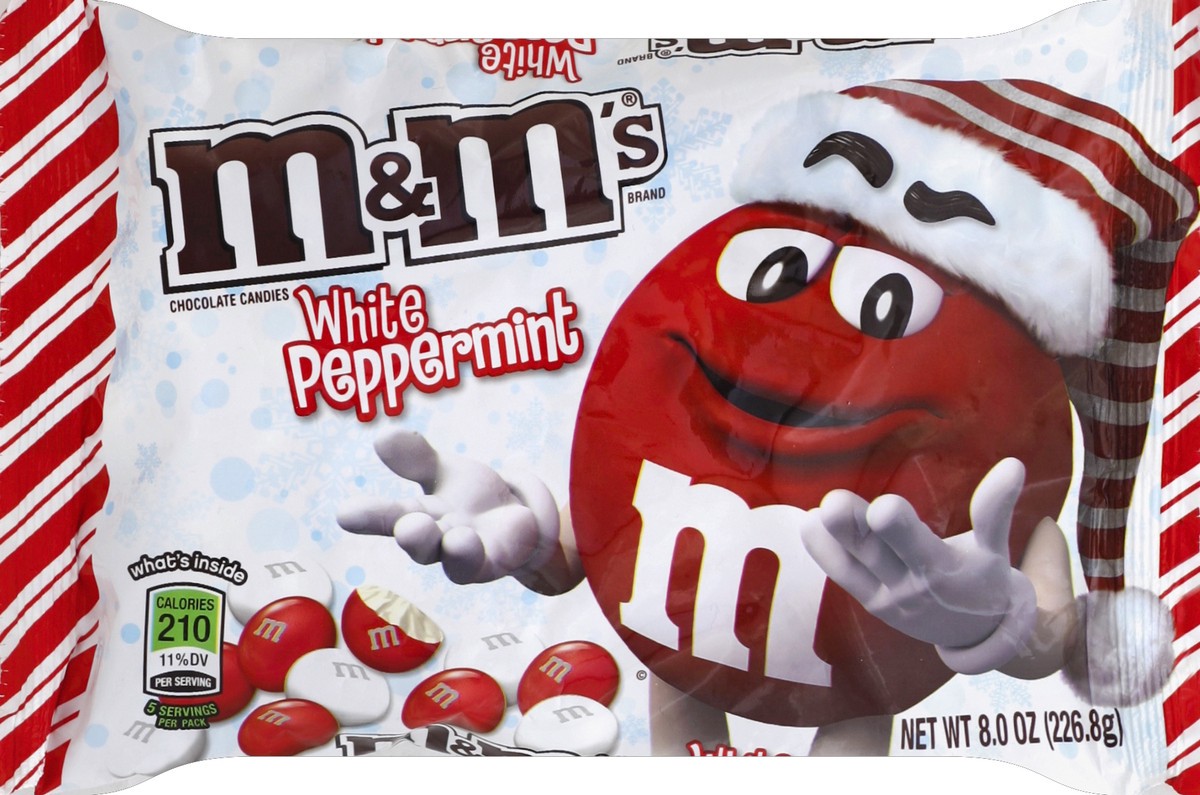 slide 5 of 6, M&M's White Peppermint Chocolate Candy For The Holidays, 8 oz