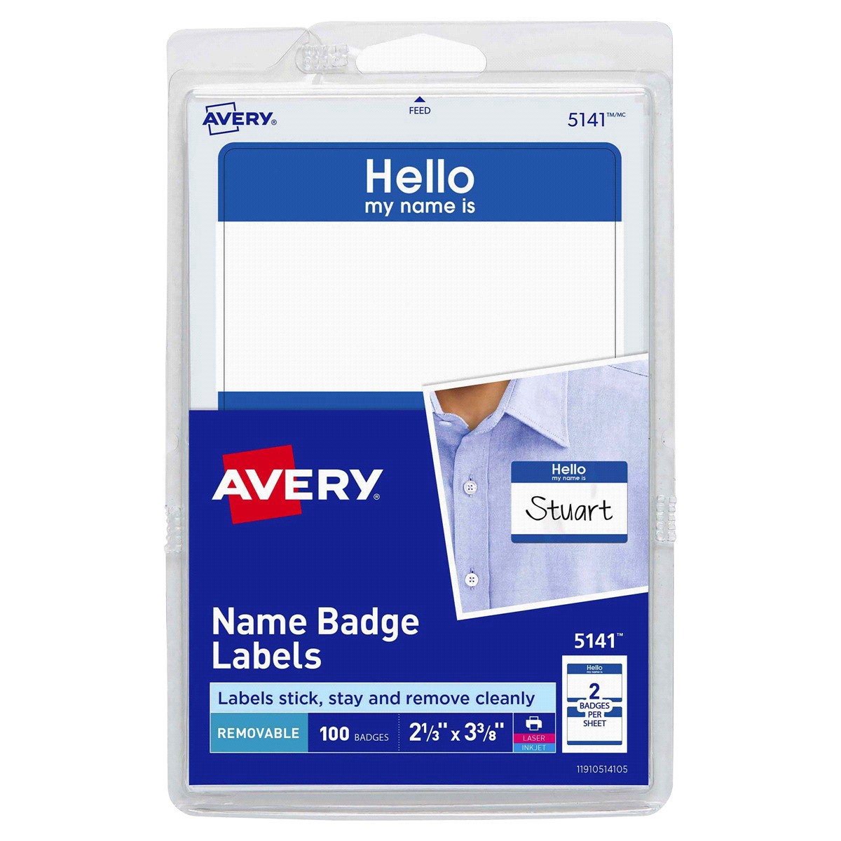 slide 1 of 1, Avery Laser Print Name Badge Labels 100 Pack White 2.031 X 3.375 Inch, 100 ct