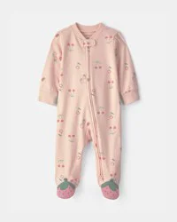 Carters Baby Girl Strawberry Snug Fit Sleep & Play Pajamas - Pink Pink NB