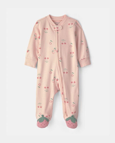 slide 1 of 4, Carters Baby Girl Strawberry Snug Fit Sleep & Play Pajamas - Pink Pink PRE, 1 ct