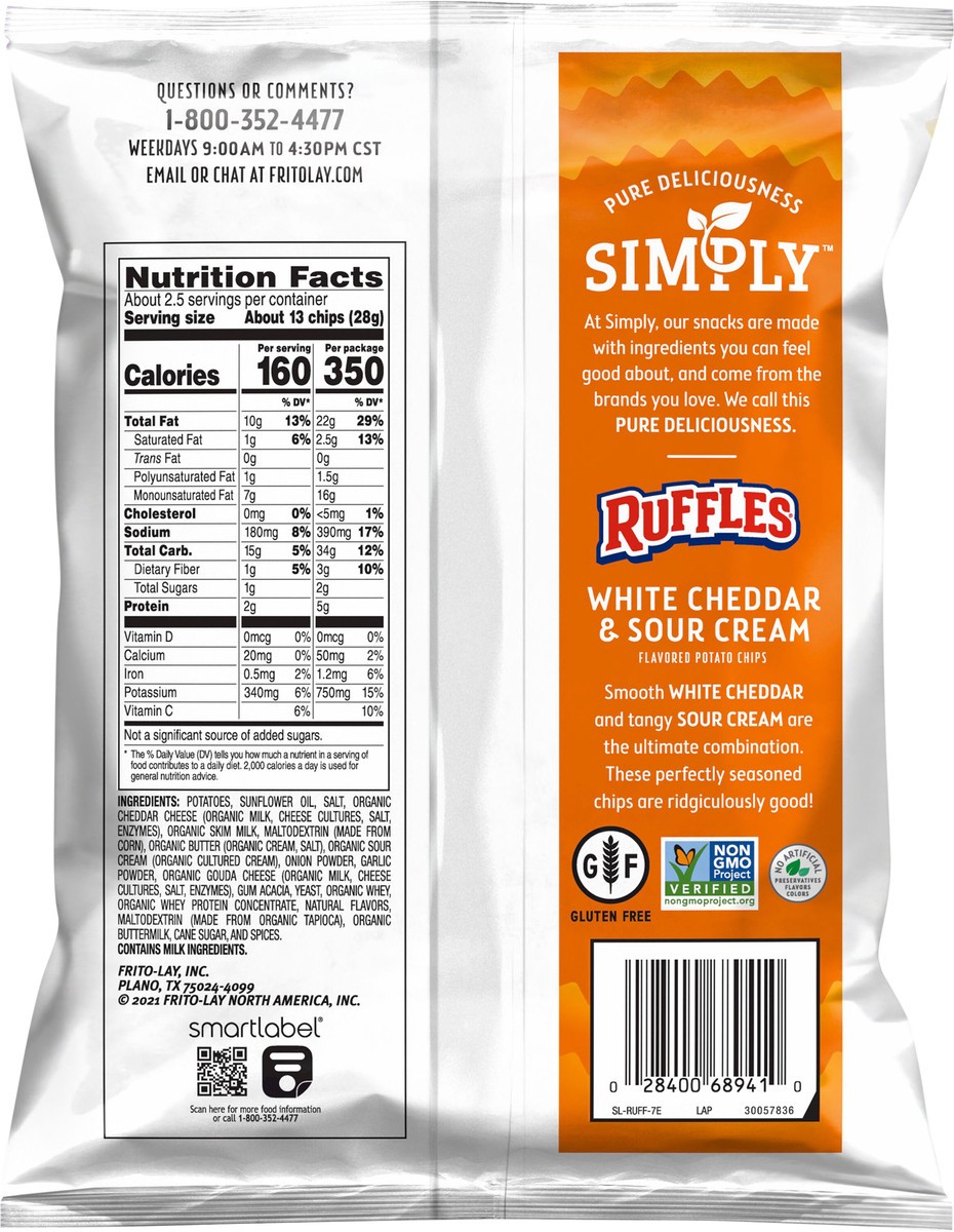 slide 3 of 8, Ruffles Potato Chips, White Cheddar & Sour Cream Flavored - 2.25 oz, 2.25 oz