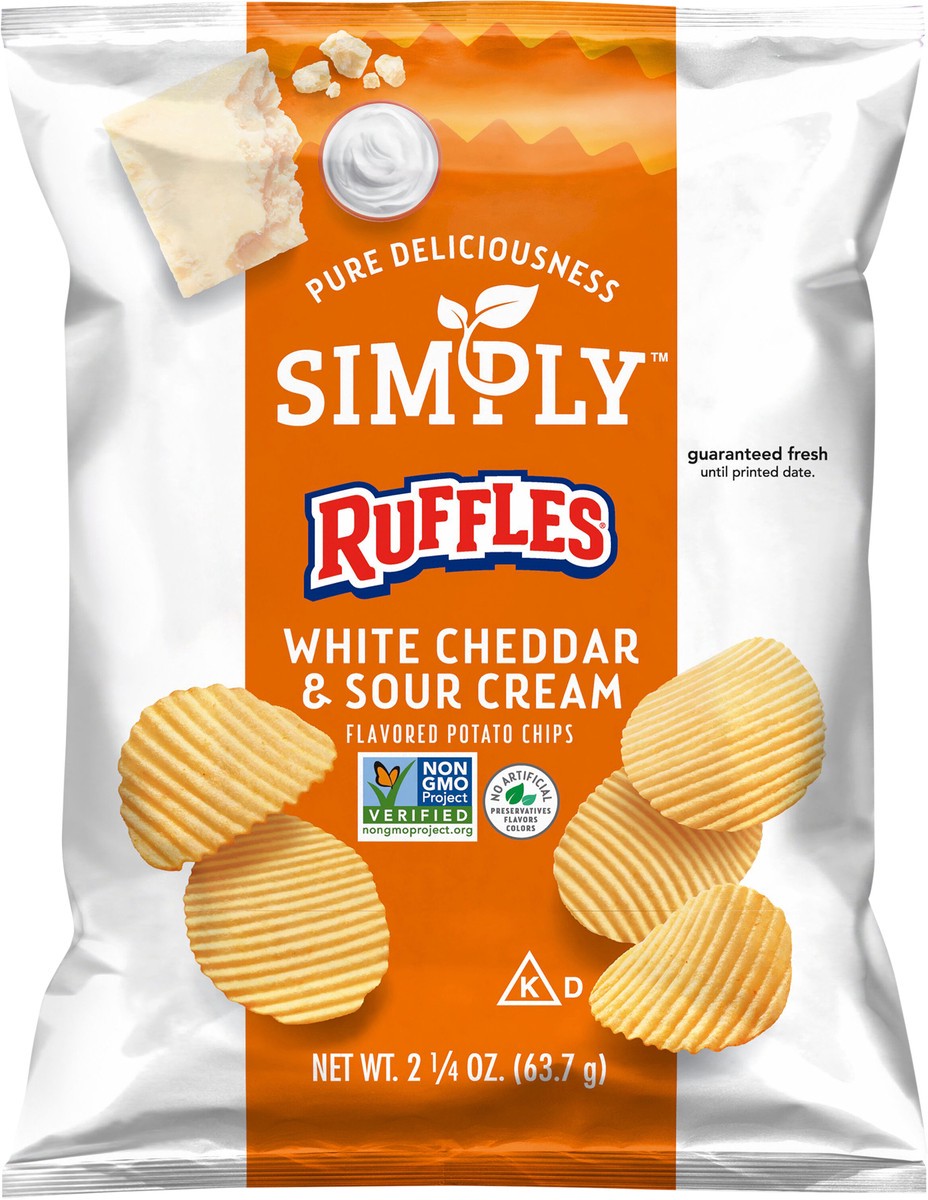 slide 5 of 8, Ruffles Potato Chips, White Cheddar & Sour Cream Flavored - 2.25 oz, 2.25 oz
