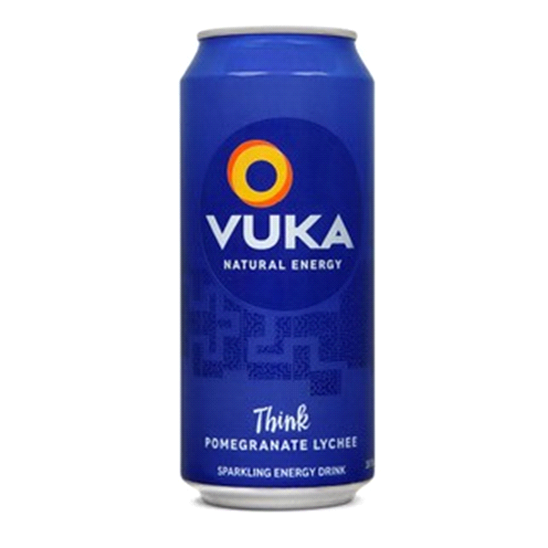 slide 1 of 1, Vuka Think Pomegranate Lychee Sparkling Energy Drink, 16 fl oz