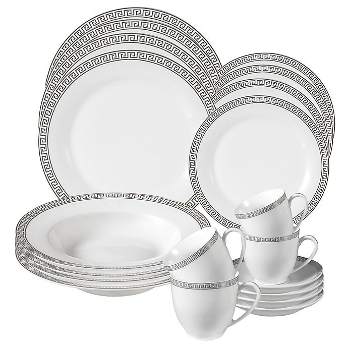 slide 1 of 2, Lorren Home Trends Greek Key Dinnerware Set, 24 ct