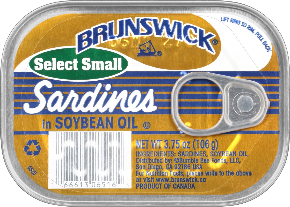 slide 4 of 13, Brunswick Select Small Sardines in Soybean Oil 3.75 oz. Can, 3.75 oz