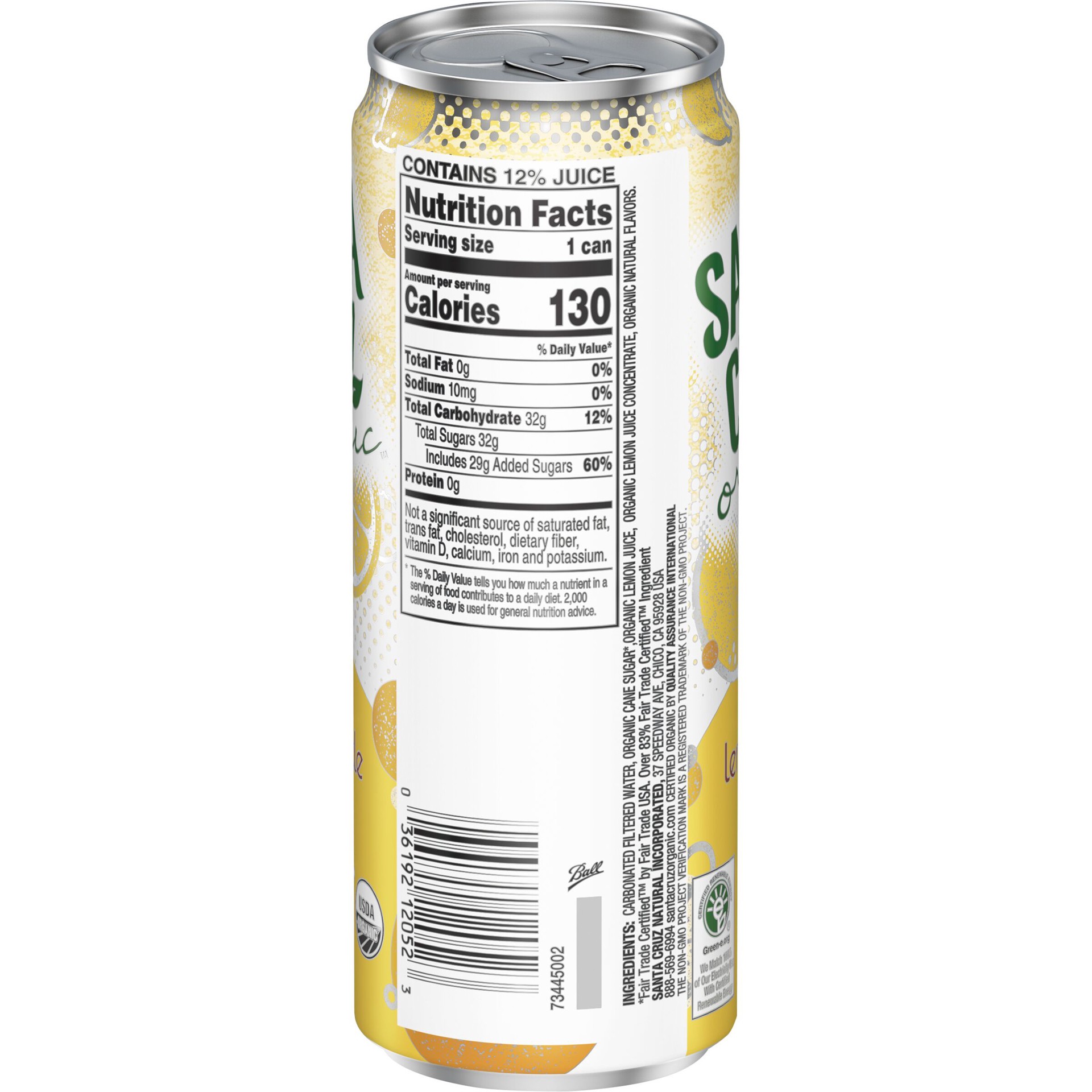 slide 2 of 2, Santa Cruz Organic Lemonade Carbonated Beverage, 12-Fluid Ounce Can, 12 oz