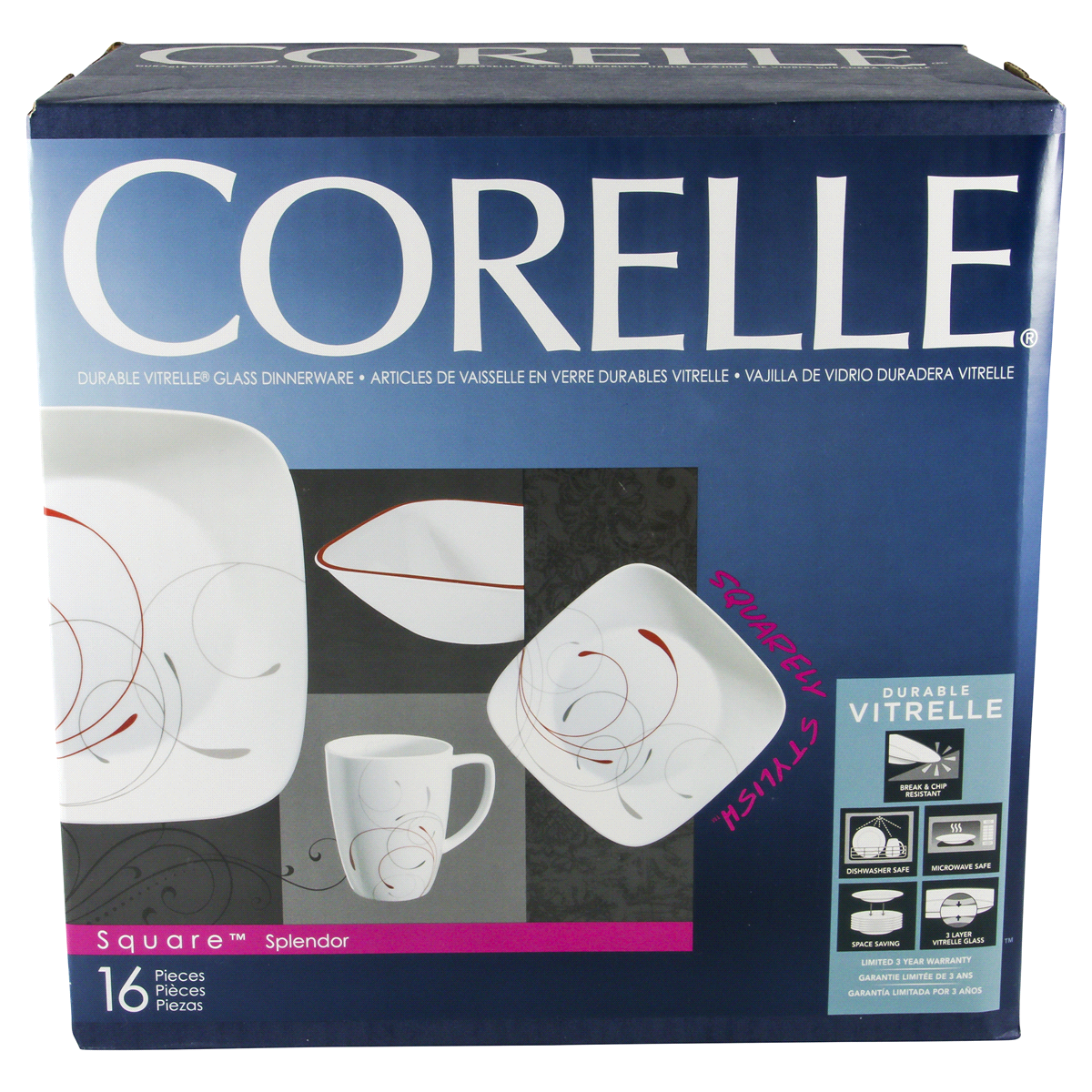 slide 1 of 1, Corelle Square Splendor Dinnerware Set White, 16 ct