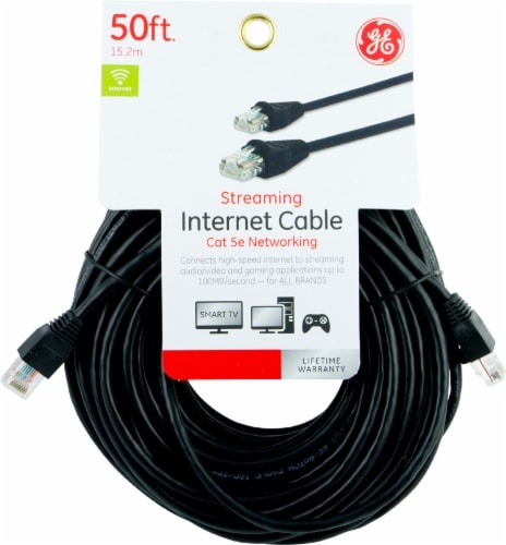 slide 1 of 1, Ge Streaming Internet Cat 5E Networking Cable - Black, 50 ft