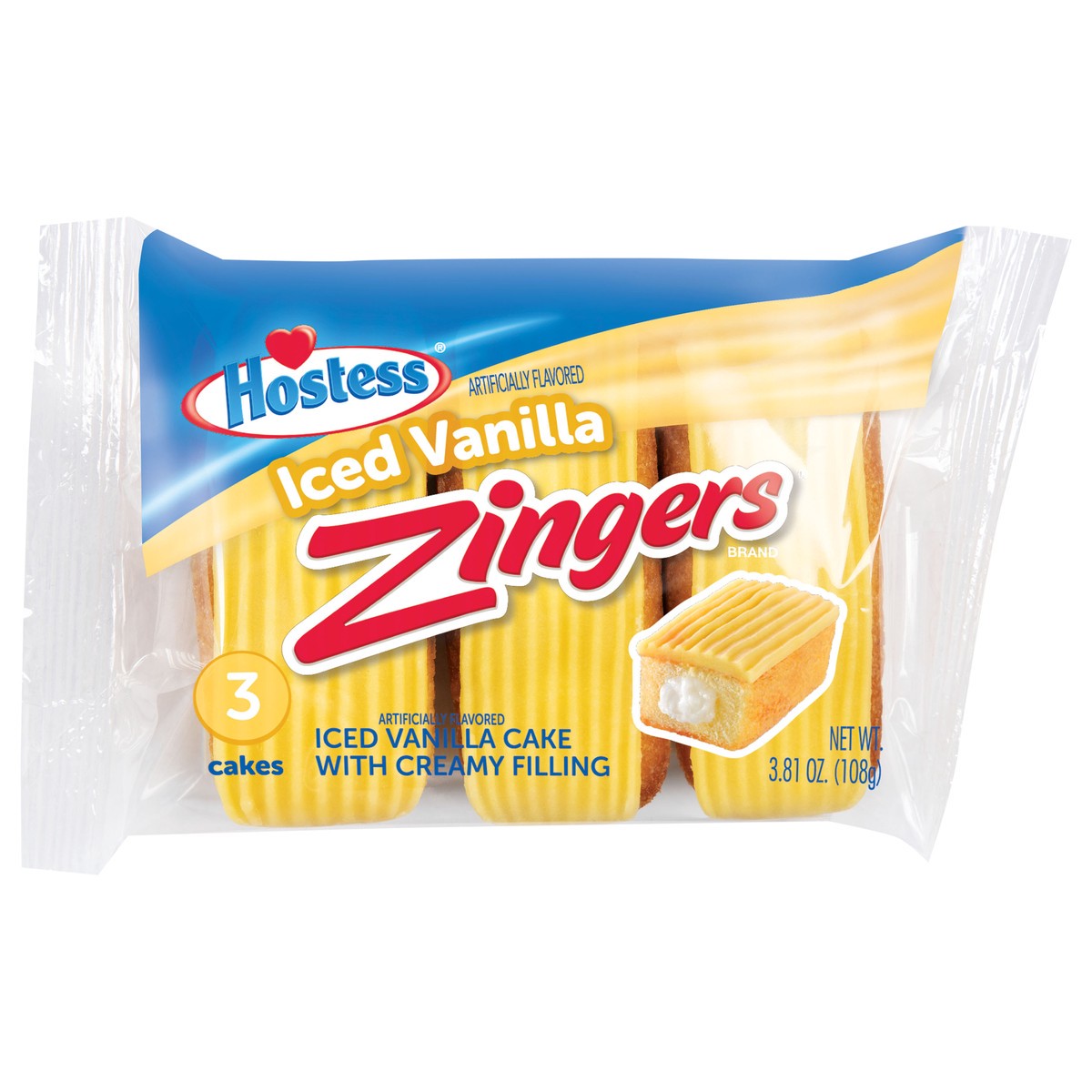 slide 4 of 14, HOSTESS Iced Vanilla ZINGERS Single Serve, 3 Count, 3.81 oz, 3 ct; 3.81 oz