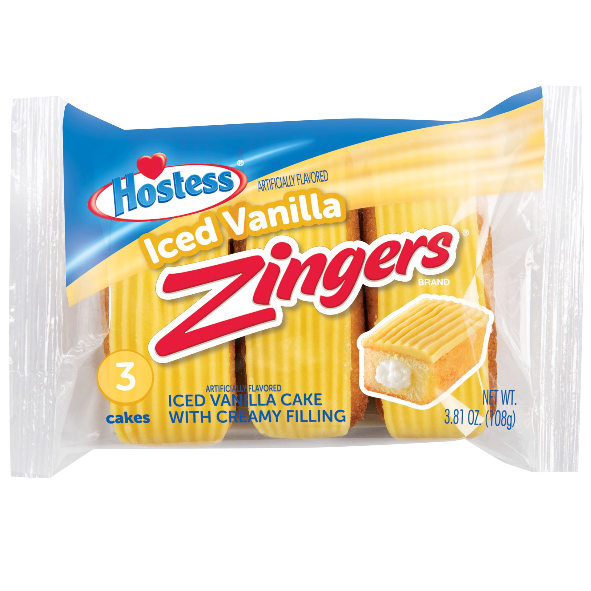 slide 1 of 14, HOSTESS Iced Vanilla ZINGERS Single Serve, 3 Count, 3.81 oz, 3 ct; 3.81 oz