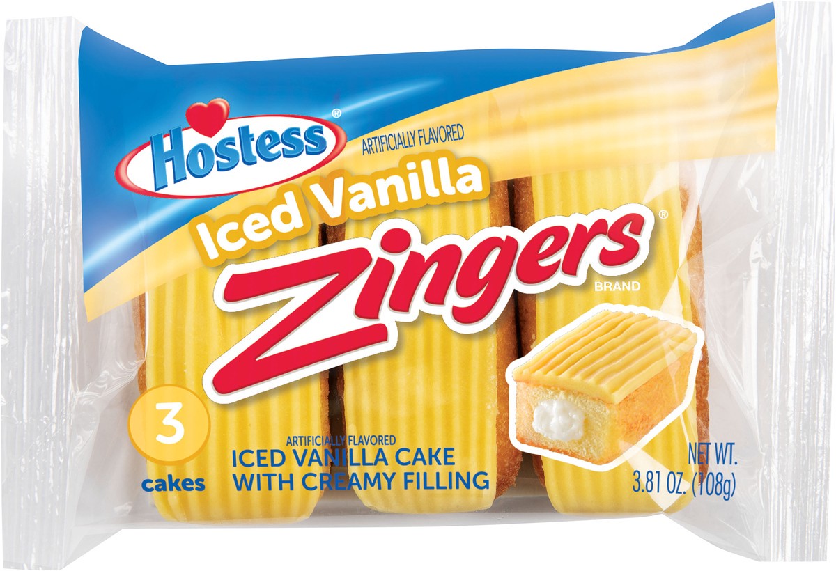 slide 3 of 14, HOSTESS Iced Vanilla ZINGERS Single Serve, 3 Count, 3.81 oz, 3 ct; 3.81 oz