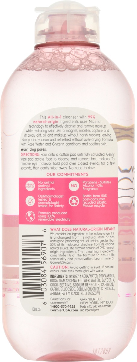 slide 9 of 10, Garnier All-In-1 Hydrating Micellar Cleansing Water With Rose Water, 13.5 oz
