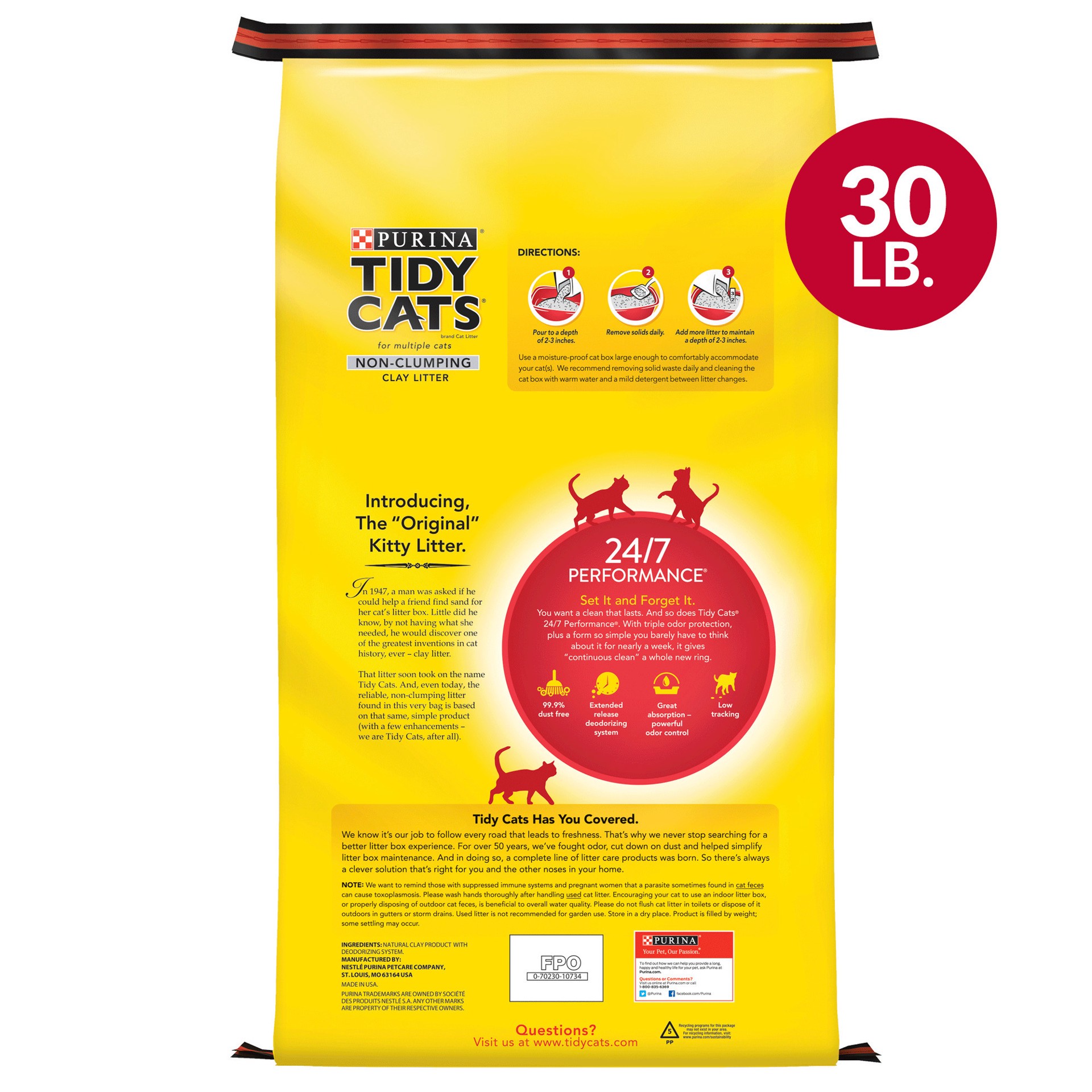 slide 4 of 5, Tidy Cats Purina Tidy Cats Non Clumping Cat Litter, 24/7 Performance Multi Cat Litter, 30 lb