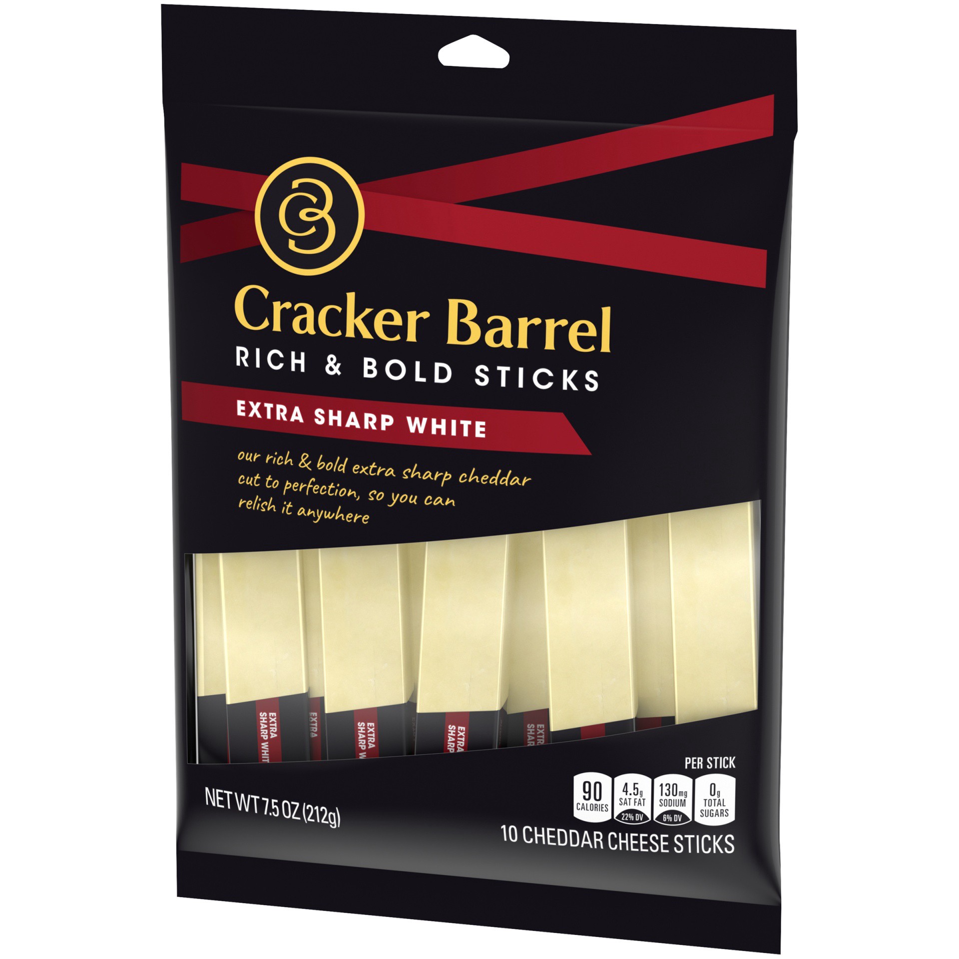 slide 8 of 10, Cracker Barrel Rich & Bold Extra Sharp White Cheddar Cheese Snacks, 10 ct Sticks, 10 ct