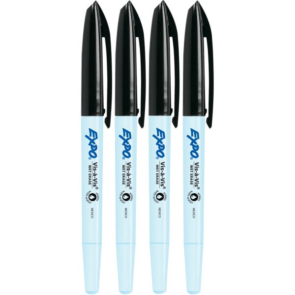 slide 4 of 4, Expo Vis-A-Vis Wet-Erase Fine-Tip Markers, Gray Barrel, Black Ink, Set Of 4 Markers, 1 ct