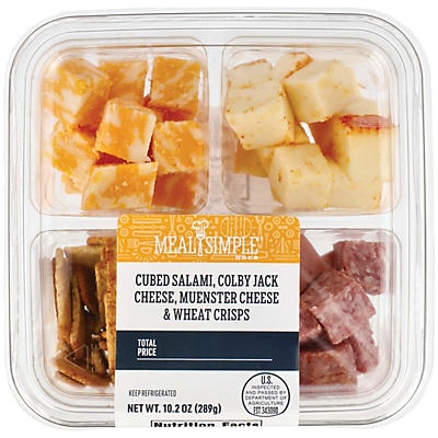 slide 1 of 1, H-E-B Meal Simple Salami, Cheese, and Wheat Crisps Snack Tray, 10.2 oz