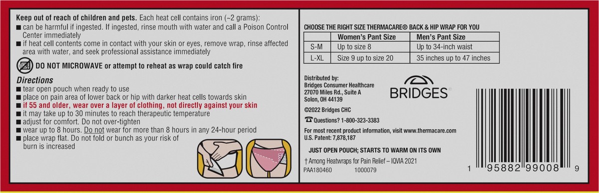 slide 8 of 8, ThermaCare Heat Therapy One-Time Use Air-Activated Lower Back & Hip Heatwraps L-XL 3 ea, 3 ct