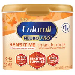 Enfamil NeuroPro Sensitive Baby Formula, Brain and Immune Support with DHA, Iron & Prebiotics, Lactose Sensitivity Infant Formula Inspired by Breast Milk, Non-GMO, Powder Can 19.5 Oz