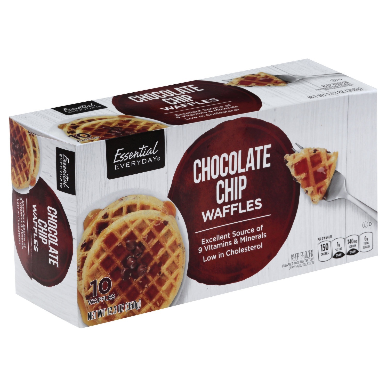 slide 1 of 1, Essential Everyday Chocolate Chip Waffles, 12.3 oz