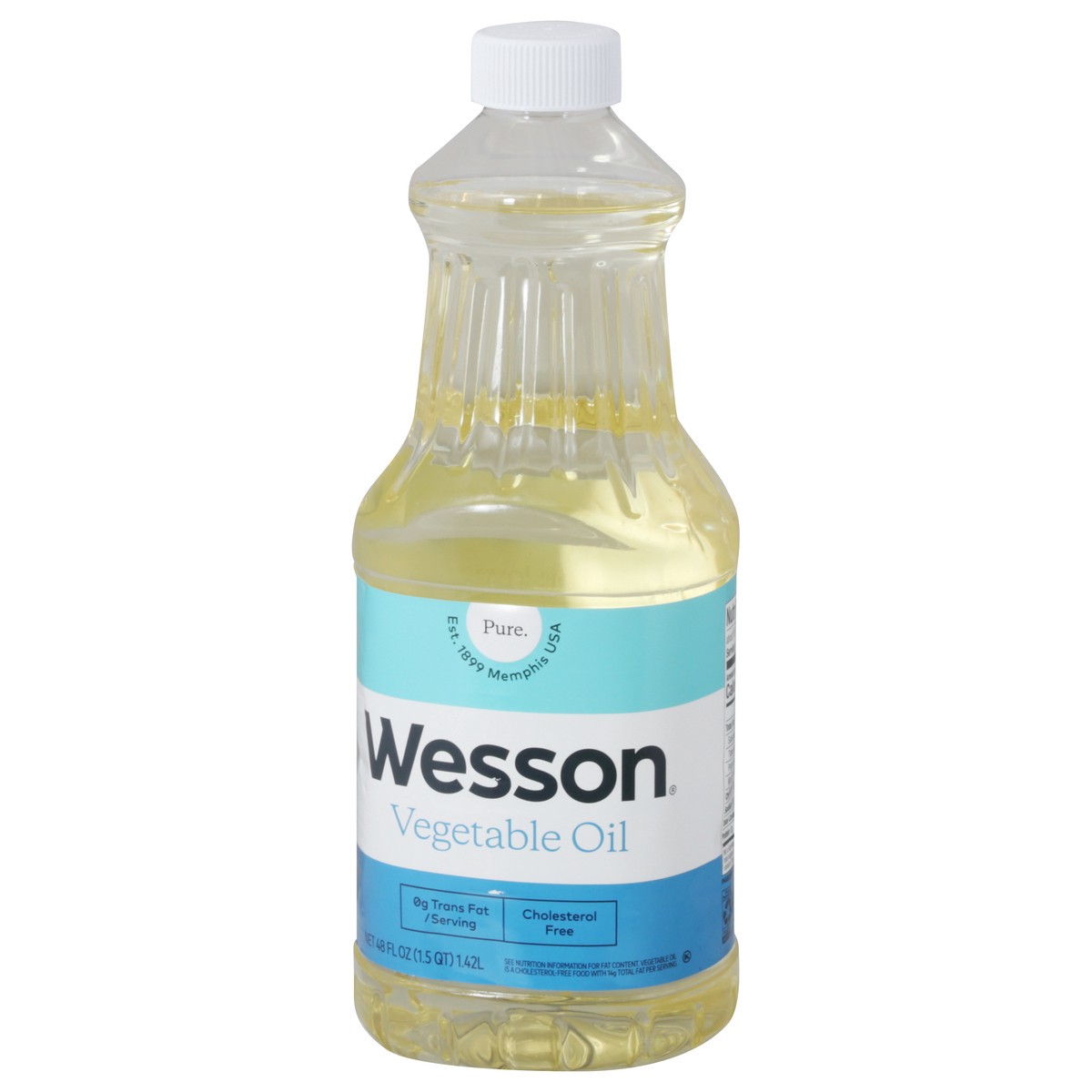 slide 3 of 9, WESSON Pure Vegetable Oil, 0 g Trans Fat, Cholesterol Free, 48 oz., 48 fl oz