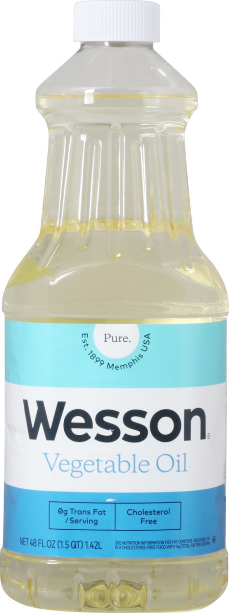 slide 6 of 9, WESSON Pure Vegetable Oil, 0 g Trans Fat, Cholesterol Free, 48 oz., 48 fl oz