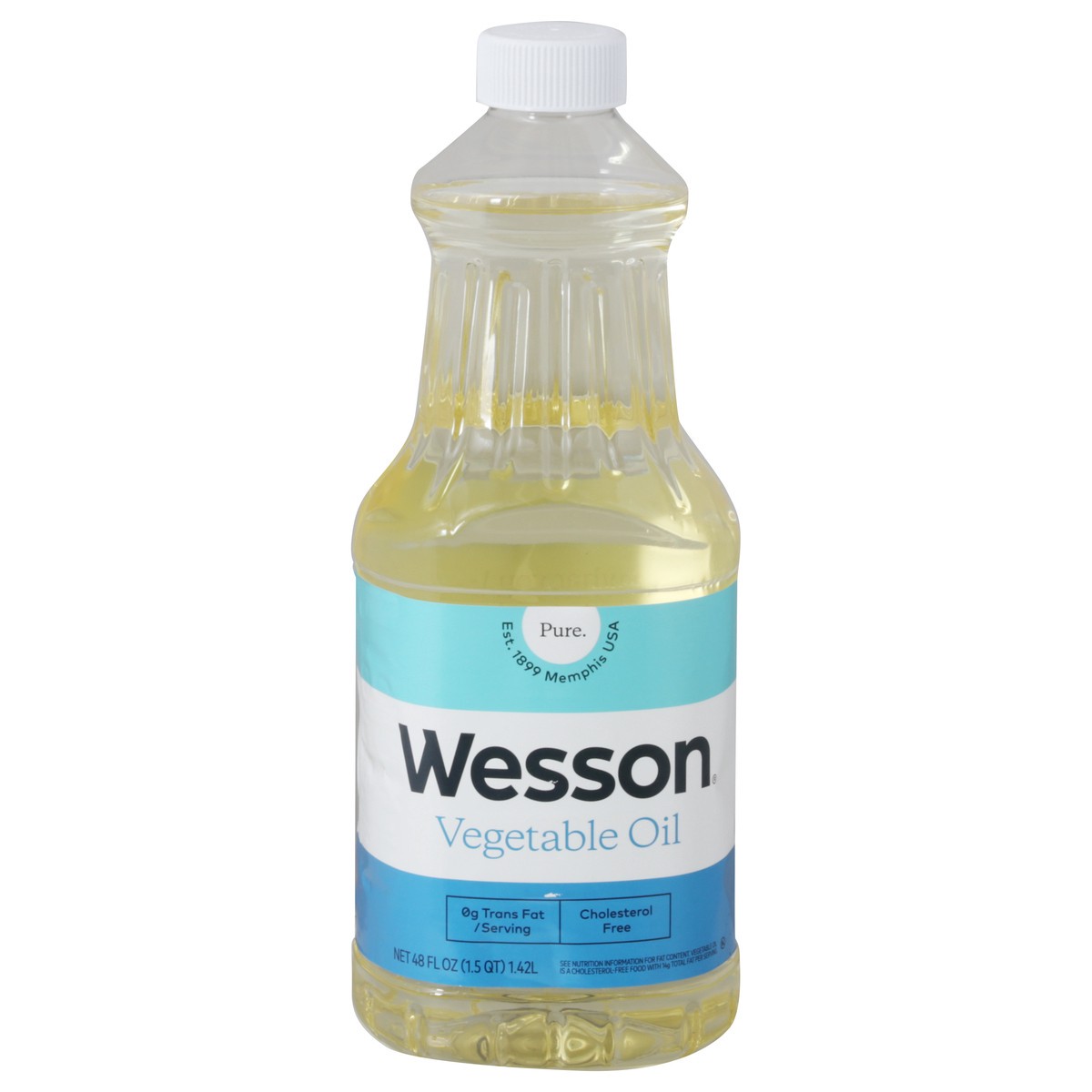 slide 1 of 9, WESSON Pure Vegetable Oil, 0 g Trans Fat, Cholesterol Free, 48 oz., 48 fl oz