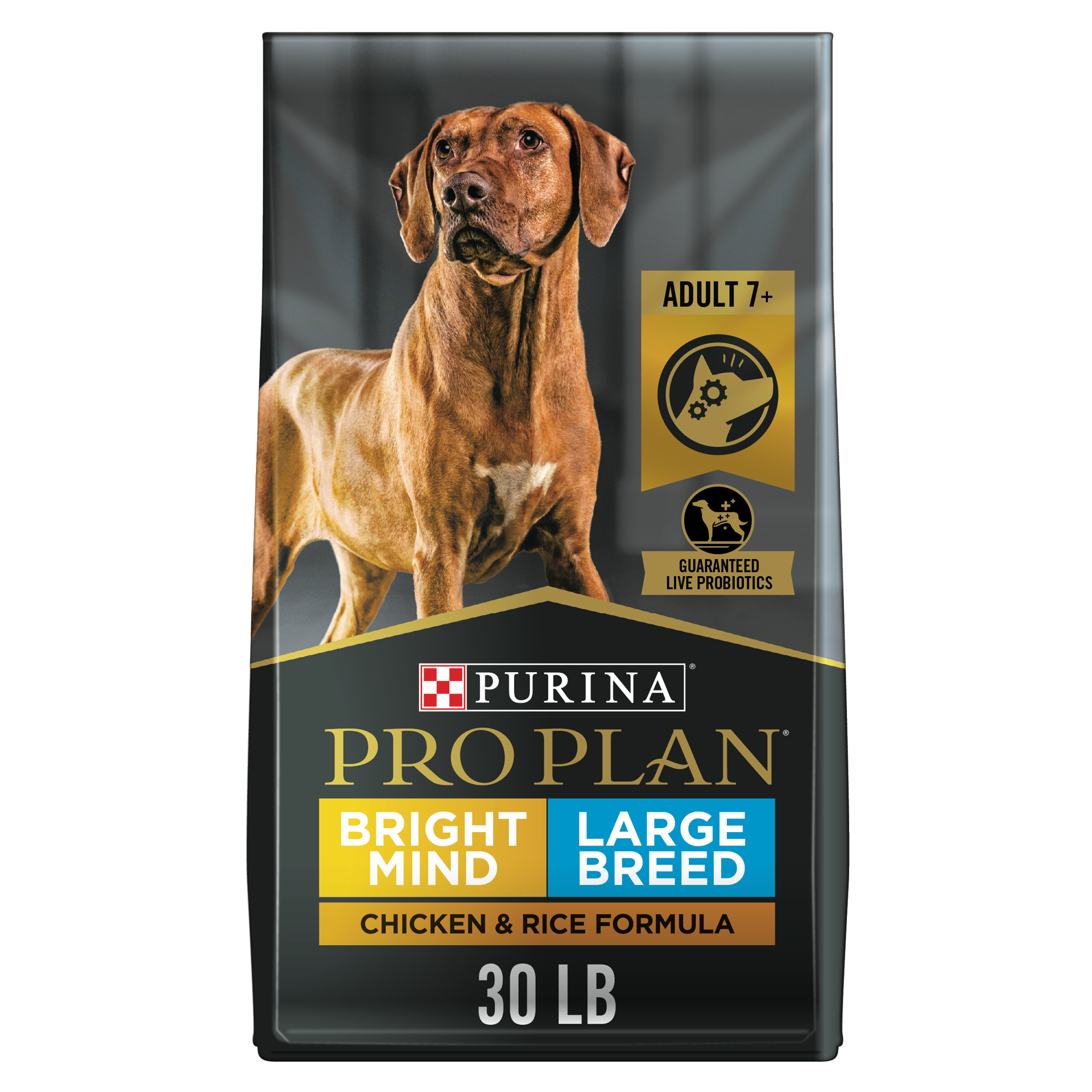 slide 1 of 9, Pro Plan Purina Pro Plan Large Breed Senior Dog Food, Bright Mind 7+ Chicken & Rice Formula, 30 lb