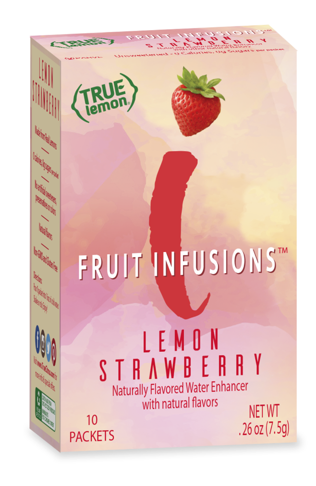 slide 1 of 1, True Citrus True Lemon Fruit Infusions Lemon Strawberry Water Enhancer Packets, 10 ct