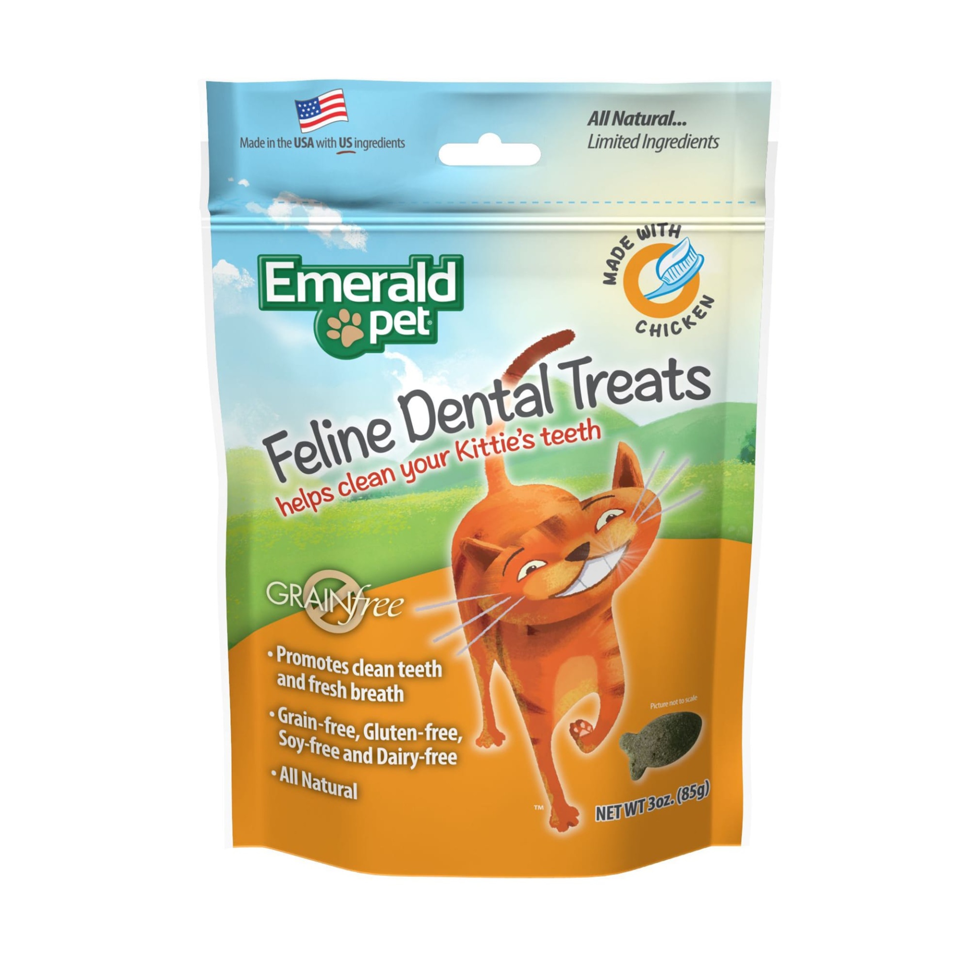 slide 1 of 1, Emerald Pet Feline Dental Treat Chicken for Cats, 3 oz