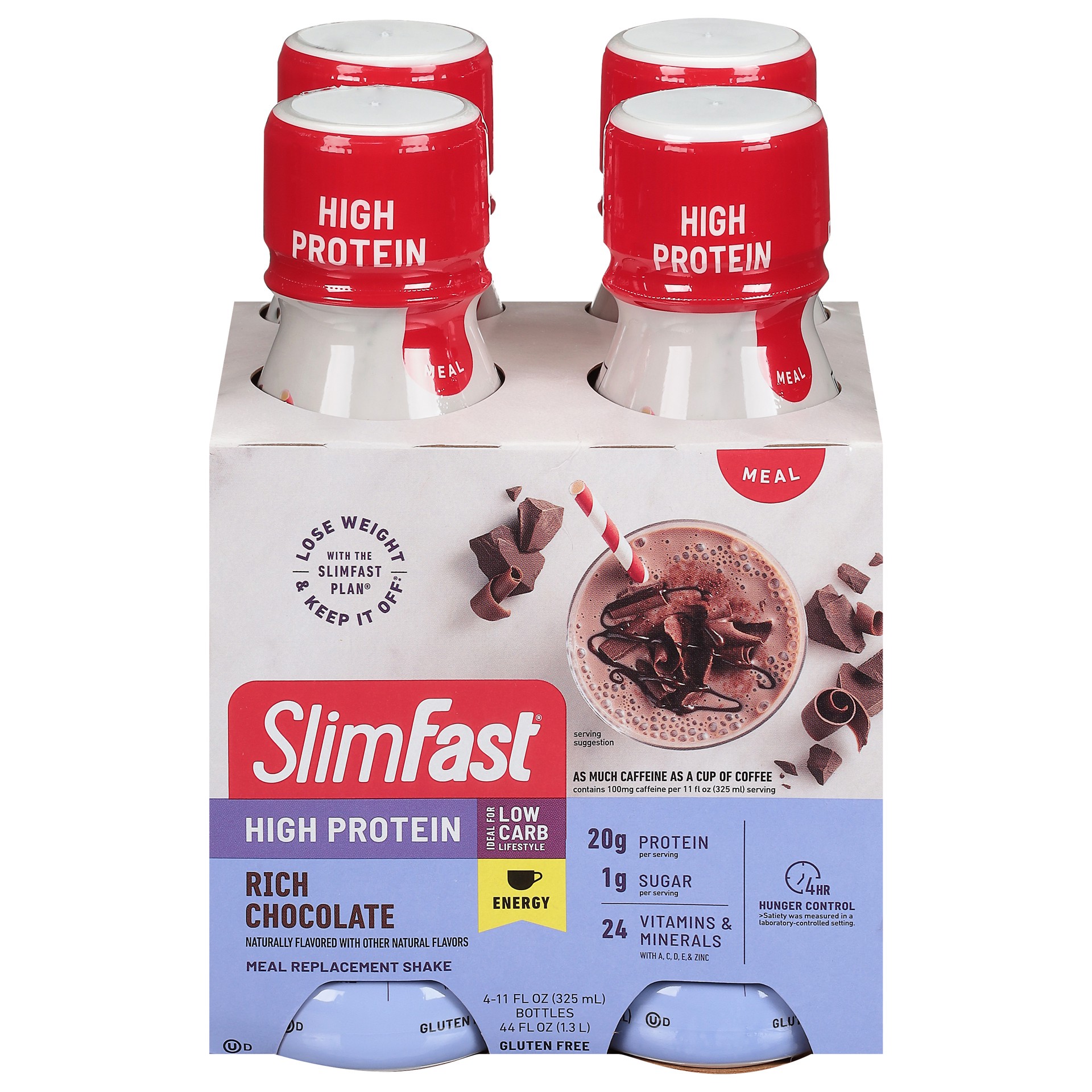 slide 1 of 6, SlimFast Advanced Energy Rich Chocolate Meal Replacement  Shake  20g of Protein Ready to Drink Pantry Friendly 11 fl oz Bottle 4 Ct, 4 ct; 11 fl oz