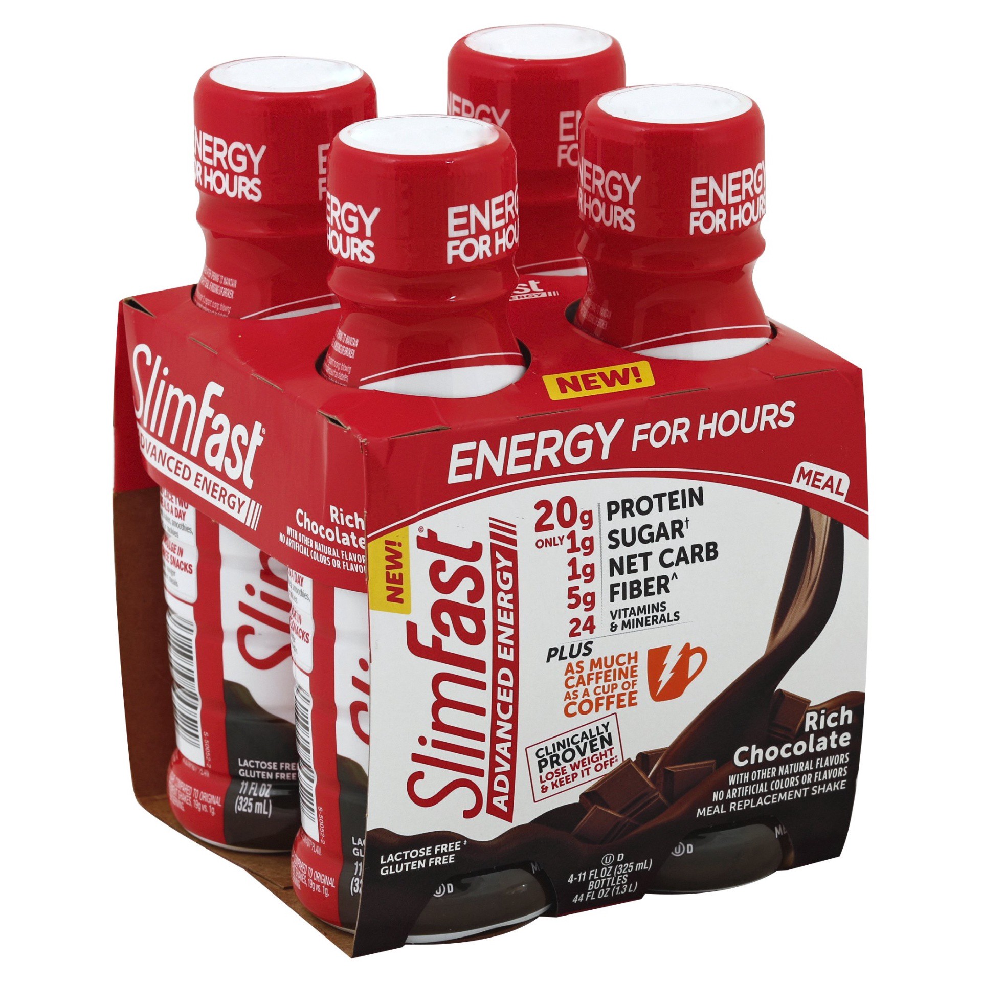 slide 1 of 6, SlimFast Advanced Energy Meal Replacement Shake Rich Chocolate, 4 ct; 11 fl oz