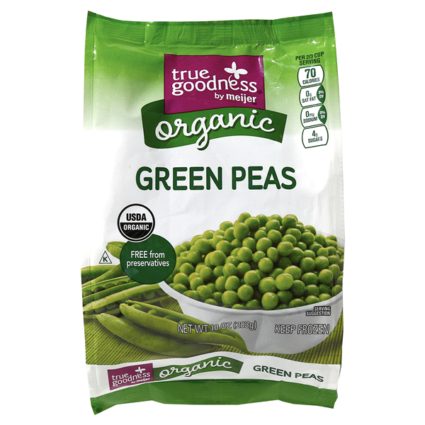 slide 1 of 3, True Goodness Organic Green Peas, 10 oz