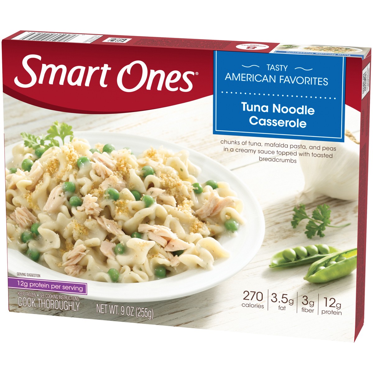 slide 3 of 9, Smart Ones Tuna Noodle Casserole with Mafalda Pasta, Peas, Creamy Sauce & Breadcrumbs Frozen Meal, 9 oz Box, 9 oz