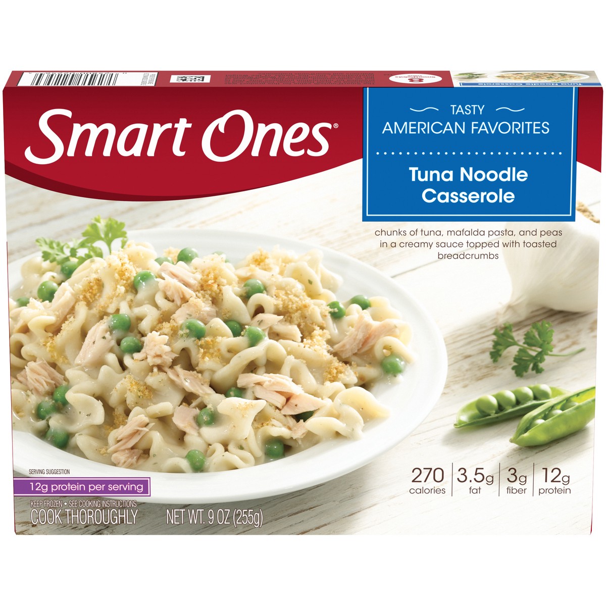 slide 1 of 9, Smart Ones Tuna Noodle Casserole with Mafalda Pasta, Peas, Creamy Sauce & Breadcrumbs Frozen Meal, 9 oz Box, 9 oz