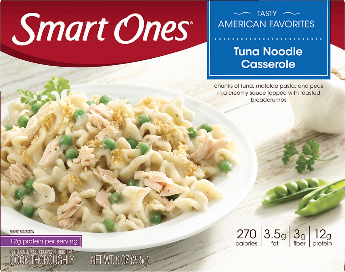 slide 6 of 9, Smart Ones Tuna Noodle Casserole with Mafalda Pasta, Peas, Creamy Sauce & Breadcrumbs Frozen Meal, 9 oz Box, 9 oz